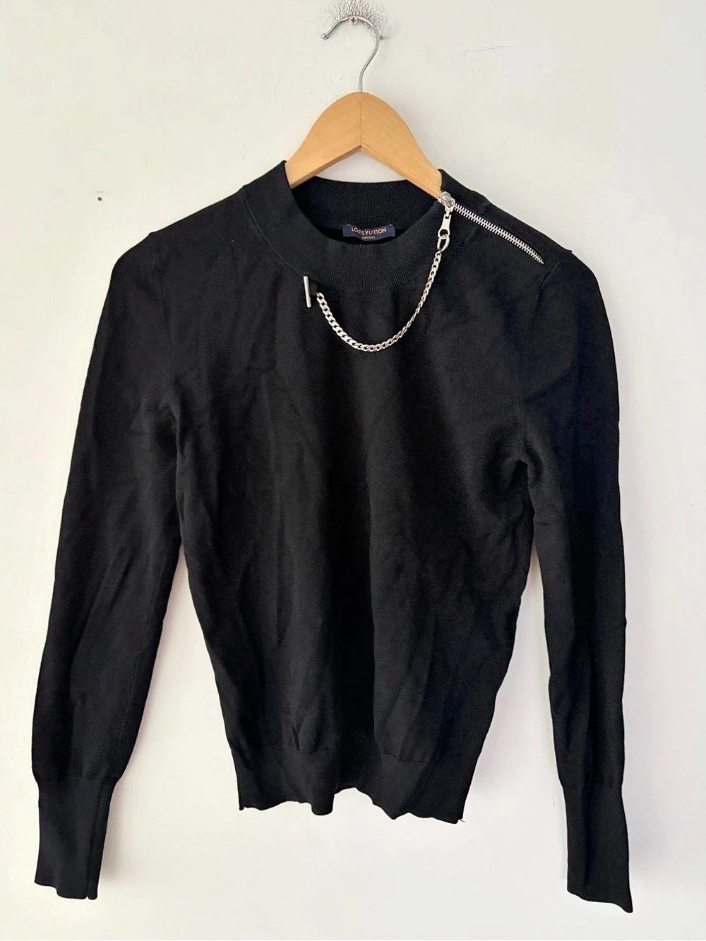 Louis Vuitton Staff Uniforms Black Silver Tone Zipper Chain Link Detail Sweater